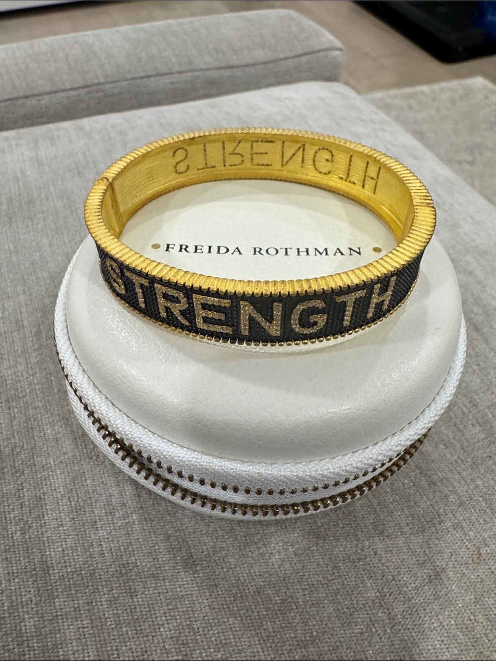 Freida Rothman Gold 'Strength' Bangle Bracelet - Black Accent